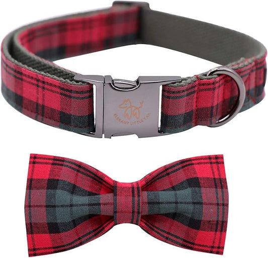 Elegant little tail Dog Collar with Bow, Cotton & Webbing, Bowtie Dog Collar, Adjustable Dog Collars for Small Medium Large Dogs and Cats