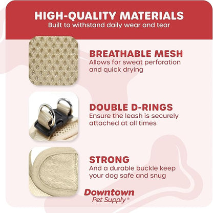 Downtown Pet Supply Step in Dog Harness No Pull, XX-Large, Khaki - Adjustable Harness with Padded Mesh Fabric and Reflective Trim - Buckle Strap Harness for Dogs