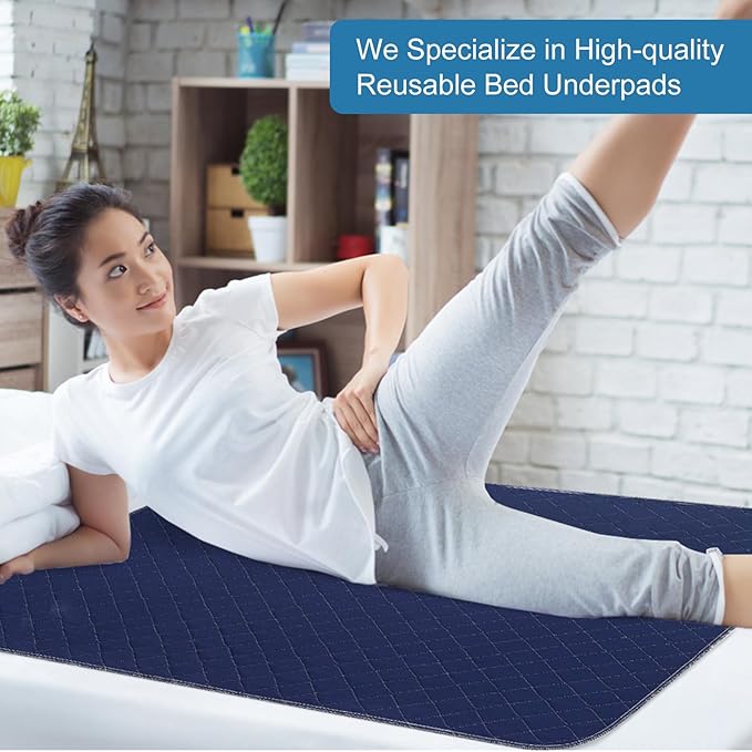 OUTCREATOR® Washable Bed Pads 34" x 56" (Pack of 2), Incontinence Mattress Protector, Anti-Slip Waterproof Underpads for Adults Kids Elderly Pets, Absorbency & Reusable Bedwetting Pads (Dark Blue)