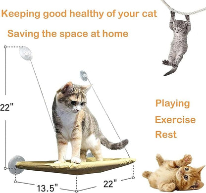 Cat Hammock with Suction Cups - Window Bed & Perch for Indoor Cats - Space Saving Window Seat - Blue
