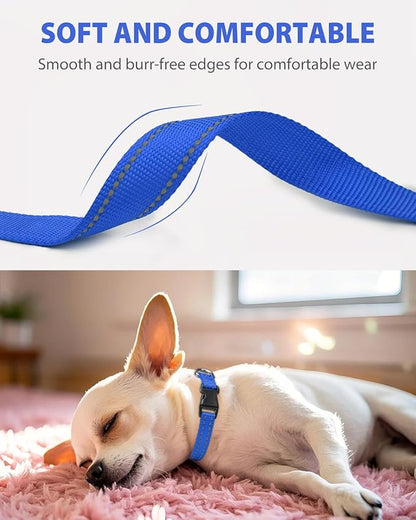 Joytale Small Dog Collar, Reflective and Adjustable Nylon Collar with Quick-Release Buckle, Lightweight No-Choke Design for Puppy and Extra Small Dogs, Navy Blue, XS