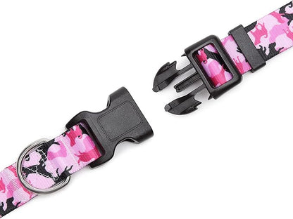 Mercano Adjustable Dog Collar - Special Design Patterns, Soft Nylon Comfortable Durable Pet Collar for Small Medium Large Dogs (S, Dog Camouflage Pink)