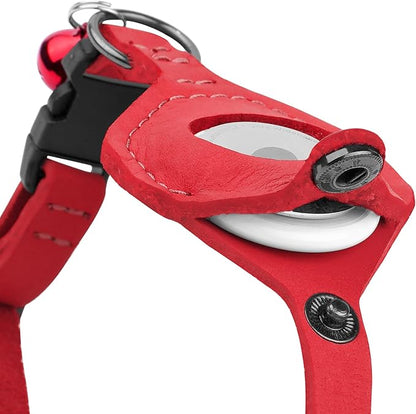 Breakaway Airtag Cat Collar with Removable Bell - Leather Soft Pet Collar with Apple Air Tag Holder - Adjustable GPS Collars for Girl Boy Cats Kitten Puppy - Lightweight, Cute and Comfortable (Red)