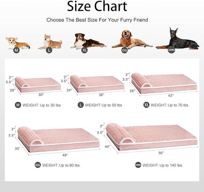 Orthopedic Dog Bed Medium Size Dog with Pillow 30''X20'', Waterproof Soft Comfortable Egg Crate Foam Pet Crate Beds Mat with Removable Washable Cover and Non-Slip Bottom, Pink