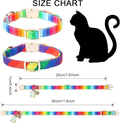 Cat Collar,2 Pack LGBT Cat Collars Breakaway with Bell, DOGWONG Safety Buckle Cat Collar for Girl Boy Cats and Small Dogs，Adjustable Kitten Collar 7-12 Inch,Pet Supplies Accessories
