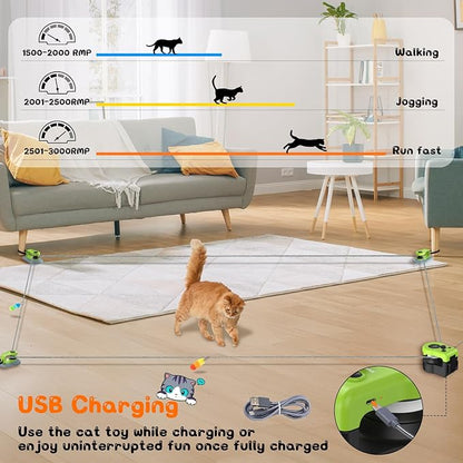 Interactive Cat Toy for Indoor - Automatic Cat Treadmill with Remote Control, 3 Speeds, Quiet Motor | Indoor Chase Hunting Feather Cat Gift for Fitness, Playtime & Energy Release (Green)