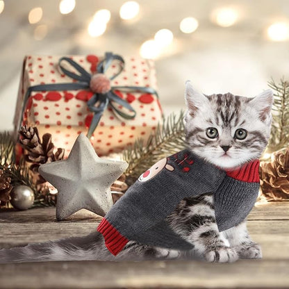 Dog Christmas Sweater Xmas Pet Clothes Cute Gray Reindeer Holiday Puppy Cat Costume New Year Gifts for Small Medium Large Dogs Jumpers (L, Gray Reindeer)