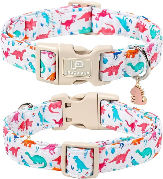 Summer Dog Collar, Adorable Dinosaur Cotton Dog Collar with Quick Release, Gift Dino Collars for Small Medium Large Boys Dogs Cute Durable Comfortable Pet Collars