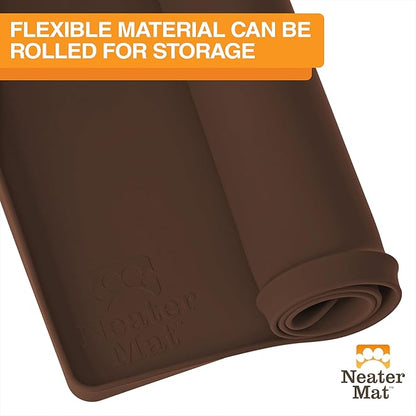 Neater Pet Brands Neater Mat Pet Mats for Food and Water, Cat & Dog Bowl Mat Waterproof Silicone, Feeding Tray, Dog Food Mats for Floors, Placemat w/Raised Edge for Under Bowls, 24" x 16", Brown