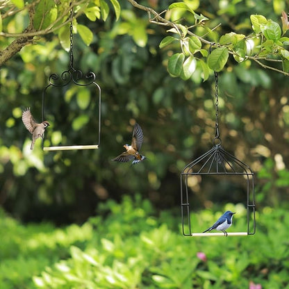 2PK Metal Frame Hummingbird Swings and Perches with Wooden Dowel Black Bird Swing Outdoor Bird Perch Humming Bird Swing