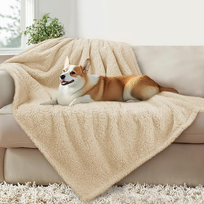 Luciphia Waterproof Pet Blanket for Medium Large Dogs Soft Cat Sherpa Calming Thick Cover Leakproof Cozy Puppy Sofa Bed Car Couch Protector(Beige,41x31 inches)