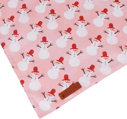 ADOGGYGO Pink Christmas Dog Bandanas 2 Pack, Reversible Santa Snowman Xmas Scarf Bib, Adjustable Fit Pink Christmas Bandana for Extra Large Dogs Girl (X-Large)