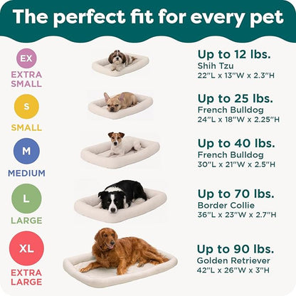 FurHaven Dog Bed for Small Dogs & Cats, Bolster Crate Pad with Soft Supportive Base for Carriers & Kennels, Machine Washable, Small, Sherpa Fleece, Cream
