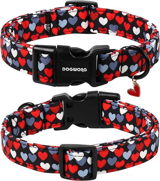 DOGWONG Red Heart Dog Collar, Cute Valentine Collar, Valentine's Day Dog Collar with Strong Plastic Buckle for Small Medium Large Dogs,S