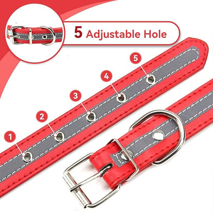 PETCARE Reflective Dog Collar with Cute Paw Rivet Studded Funny Soft PU Leather Adjustable Puppy Dog Collars for Small Medium Large Dogs Cats (Red,XX-Large)