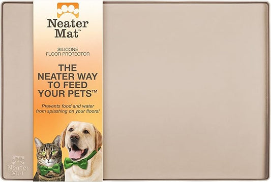 Neater Pet Brands Neater Mat Pet Mats for Food and Water, Cat & Dog Bowl Mat Waterproof Silicone, Feeding Tray, Dog Food Mats for Floors, Placemat w/Raised Edge for Under Bowls, 24" x 16", Cappuccino