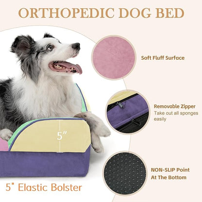 Comfort Expression Orthopedic Dog Bed for Extra Large Dogs 45x35 Inch, Waterproof Egg Crate Foam XL Pet Bed with Removable Bolsters, Dog Couch with Washable Cover & Non-Slip Bottom, Frosted Grape