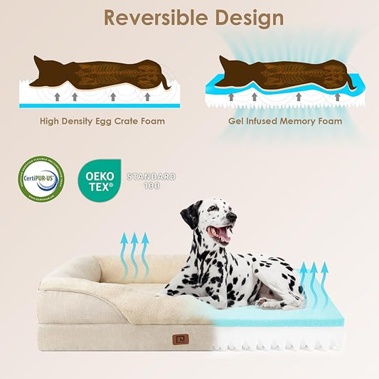 EHEYCIGA Orthopedic XL Dog Bed for Large Sized Dog, 42x30x7.5 Inch Extra Large Memory Foam Dog Couch Bed with Sides, Waterproof Liner & Washable Removable Cover, Bolster Pet Sofa, Beige