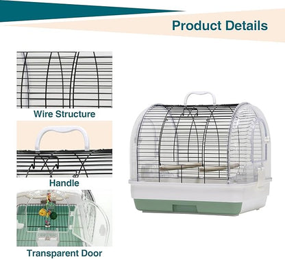 GarveeHome Portable Bird Cage Carrier, Small Bird Cage with Perches, Food Bowls and Tray, Bird Carrier for Parakeets, Canaries, Lovebirds, Small Quaker, Cockatiels, Budgie, Green Cheek