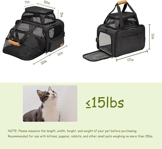 Expandable Pet Carrier Bag - Airline-Approved, Breathable Mesh, Secure Zippers, Padded Handle & Multi-Pockets (Dark Grey)