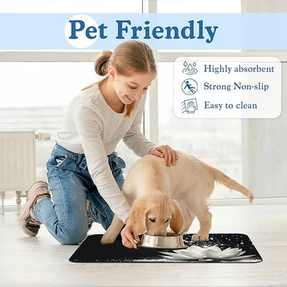 Magic White Lotus Pet Feeding Mat–Christmas Stocking Quick Dry Absorbent Dog Cat Food Mat, Non Slip Waterproof Bowl Placemat for Messy Eaters, Pet Accessories for Floors 12"x20"