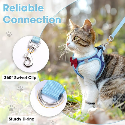 Cat Vest Harness and Leash Set for Walking, Escape Proof, Adjustable Kitten Harness, Breathable Mesh with Reflective Strips, Detective Conan-Inspired Design, Blue, Medium