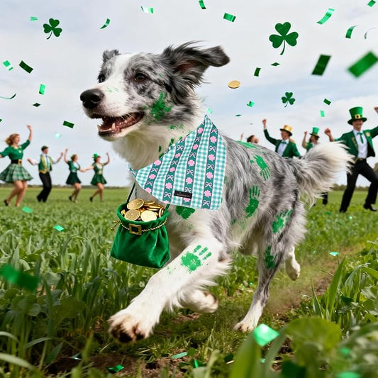 ARING PET St Patrick's Day Dog Bandana, Cute Green Grid Pink Clover Shamrocks Bow Pet Bandanas Scarf Triangle Bibs Handkerchief for Puppy Small Medium Large Boy Girl Dogs-L