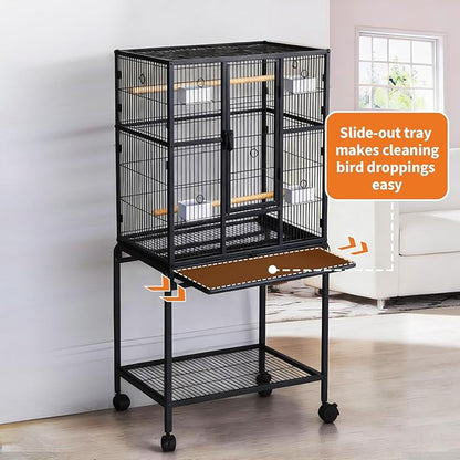 Large Bird Cage, 54" H Big Bird Cage with Stand for Parakeets Parrots Conures Lovebird Cockatiel Black