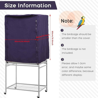 QBLEEV Birdcage Covers, Breathable Parrot Cage Cover Shade, Universal Blackout Windproof Light-Proof Covering Reduces Distractions Night Accessories Cloth Without Cage-17.7x24.8x31.5in (LxWxH)