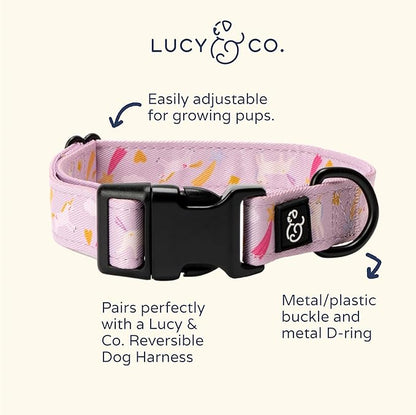 Lucy & Co. Unicorn Magic Dog Collar - Durable Lightweight Designer Collar for Pets - Adjustable Metal Safety Buckle (Medium, Purple & Pink Unicorns)