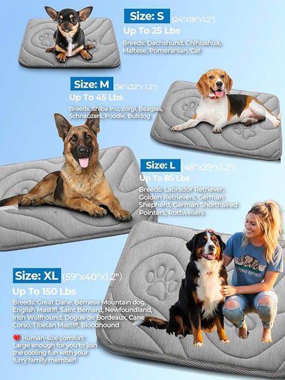 Dog Cooling Mat, Reversible Cool & Warm Pet Orthopedic Pad, Thick Mat for Summer & Winter, Machine Washable, Portable for Crate, Kennel, Bed, Floor, Sofa, Car (Cool Grey, Large：48" x 29")