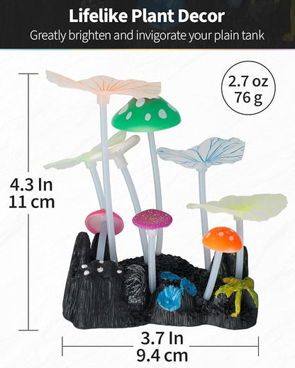 Uniclife Aquarium Coral Plant Ornament with Glowing Effect Imitative Mushroom Lotus Leaf Decoration Addition Colorful Lifelike Silicone Decor for Fish Tank Landscape