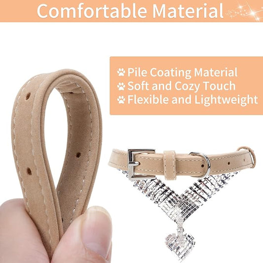 EXPAWLORER Cute Dog Necklace - Rhinestone Dog Collar, Soft Velvet Collar for Girl Boy Cats Dogs, Sparkling Pet Neck Decoration, Adjustable Pet Collar for Puppies Cats Small Medium Dogs, Brown S
