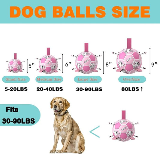 Dog Soccer Ball, Interactive Toys for Tug of War, Puppy Birthday Gifts, Tug Toy, Water Toy, Durable Balls for Small & Medium Size(8 inch-Pink)
