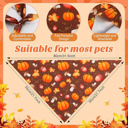 Chunful 100 Pieces Thanksgiving Dog Bandanas Bulk Fall Autumn Pet Bandanas with Pumpkin Patterns Triangle Scarf Bib Kerchief Set for Small Large Dog Costume Accessories (31.5 x 21.7 x 21.7)