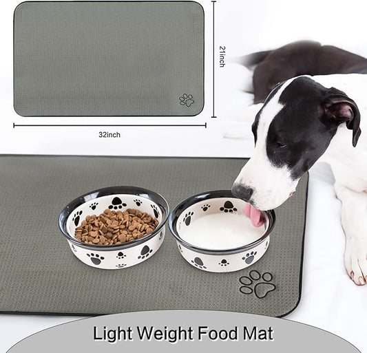 Sinland Microfiber Extra-Large Pet Food Mat Dog Feeding Mat Pet Bowl Mat with Anti-Skid Backing 21Inch x 32Inch Grey