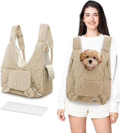 Pet Carrier Backpack, Adjustable Pet Front Cat Dog Carrier Backpack Travel Bag for Small Medium Dogs Cats and Rabbits, Safety Strap with Removable Bottom Plate for Camping Hiking Traveling
