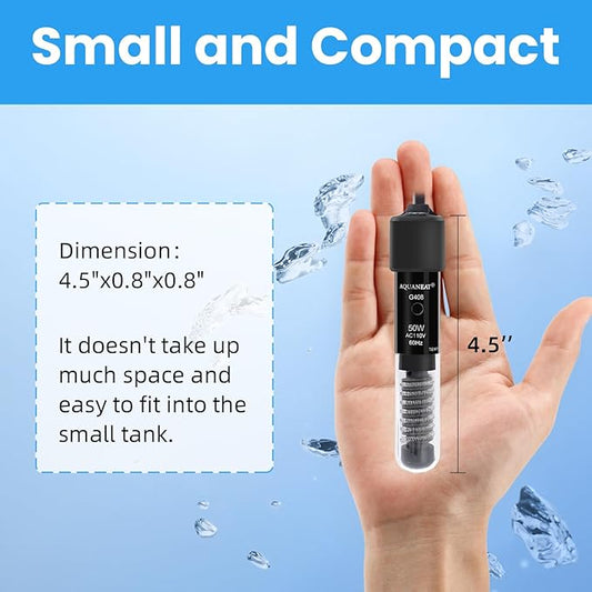 AQUANEAT Aquarium Heater, 50W Small Betta Fish Tank Heater, Mini Preset Water Thermostat with a Thermometer