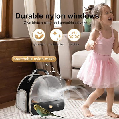 Bird Carrier, Portable Small Bird Parrot Parakeet Carrier with Standing Perch and Stainless Steel Tray, Side Access Window Collapsible