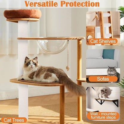 Cat Scratch Furniture Protector - 78.7" x 13.8" Trimmable Self-Adhesive Cats Claws Scratch Pads, DIY Cat Climbing Couch Protector for Scratch Post Cat Tree Replacement Indoor (Cream White)