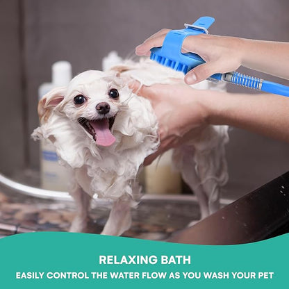Black Rhino Dog Shower Attachment 2-in-1 Sprayer and Scrubber - Slip on Dog Wash with Hose and Shower Attachment - Indoor/Outdoor Pet Bathing and Grooming - Fast and Easy at Home Dog Cleaning, Blue