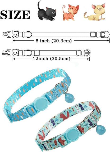 SOLMOONY Cute Cat Collar for Girl Boy,Colorful Breakaway Cat Collars with Bell 2 Pack，Adjustable Printed Nylon with Safety Buckles Kitten Collar (Fox)