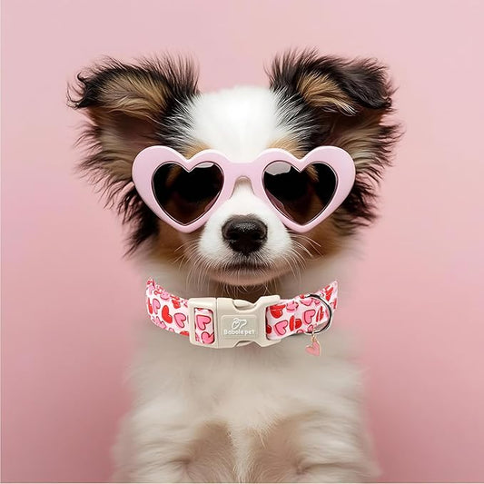 Valentines Dog Collar for Small Dogs - Pink Valentine Hearts Dog Collars, Girly Love Female Dogs Collars, Lightweight Adjustable Cute Puppy Collar with Quick-Release Buckle XS