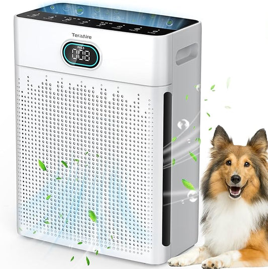 Air Purifiers for Home, PM 2.5 Air Quality Monitor Cover Up to 2200 Ft² with Pet mode, Timer, HEPA Air Purifier with Washable Pre-filter, Fragrance Sponge for Smoke, Odor, Dander, Pollen (Black)