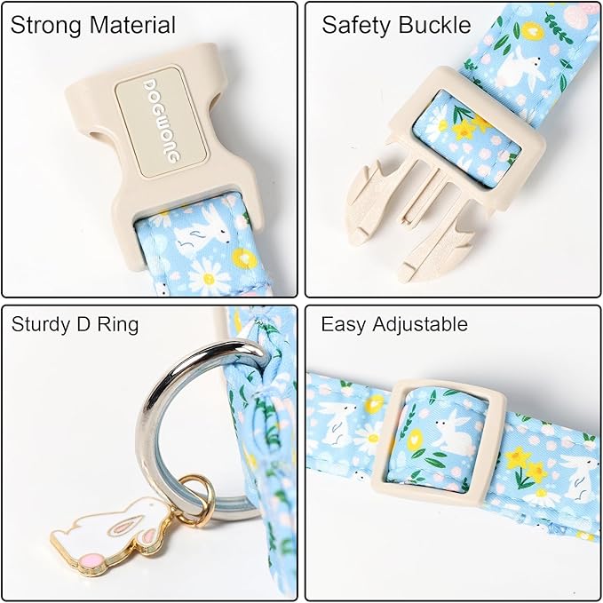 DOGWONG Easter Dog Collar-Cute Easter Rabbit Bunnies Egg Dog Collar, Adjustable Soft Easter Dog Collar for Medium Large Dogs, XL