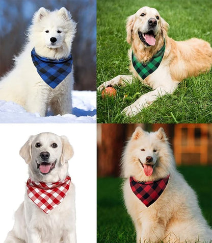 Plaid Bandana Triangle Scarf by Brand - Fall Dual Layer Soft Cotton for Dogs - Adjustable, Washable - Birthday Occasion - For Girl, Boy Dogs & Puppies - Small to Extra Large Sizes
