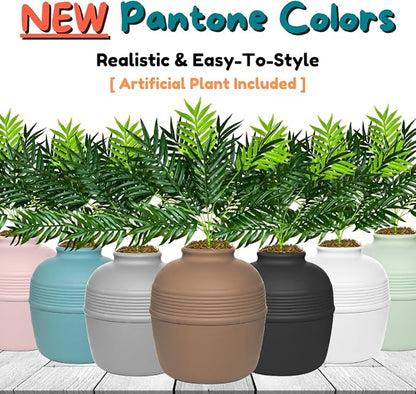 Good Pet Stuff Hidden Litter Box Planter, Decorative Cat Litter Enclosure with Carbon Filter, Artificial Plant, Easy Clean, Improved Design, Round Style, Base Kit, Chestnut Brown