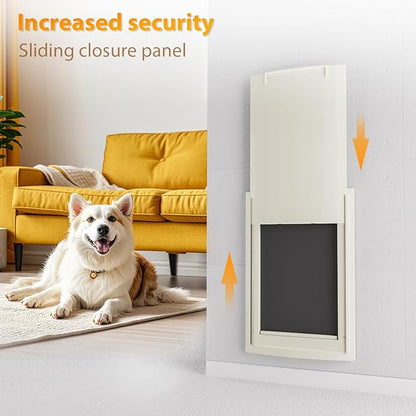 mestyl Dog Door for Wall, Pet Door, Doggie Door with Telescoping Tunnel, Double Magnetic Flaps and Sliding Lock Panels, 3-Flap Dog Door and Cat Door, Easy to Install, White, Large