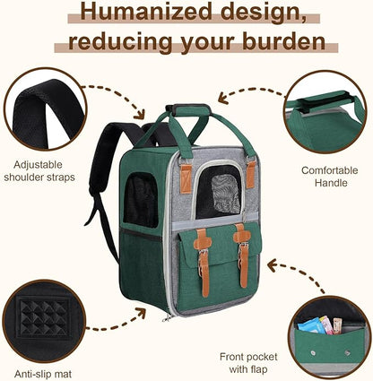 Cat Carrier Backpack, Airline Approved Mesh Dog Backpack with Breathable, Hiking, Travel, Camping, Pet Carriers Backpack for Large Cats and Small Dogs - Holds Pets up to 15 Lbs (Dark Green)