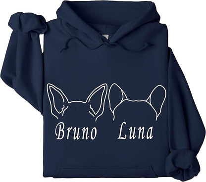 Custom Dog Mom Shirt for Women Pet Ears Sweatshirt with Name Unique Puppy Line Art Cute Dad Hoodie for DogDad Owner Lover